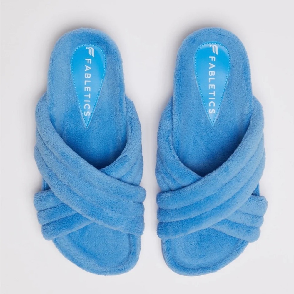Fabletics - Terry Criss Cross Slide | Color: Island Escape (Blue) | Size: 9